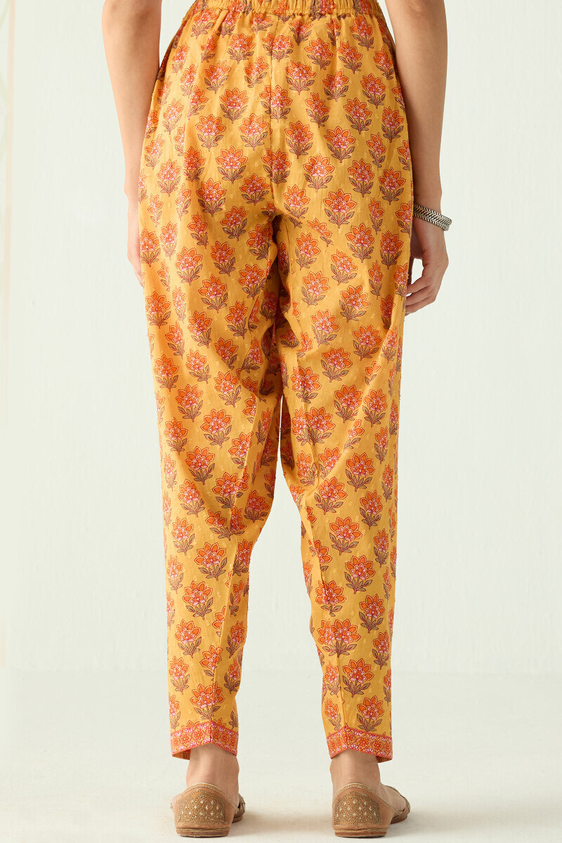 Mustard Hand Printed Cotton Dobby Salwar