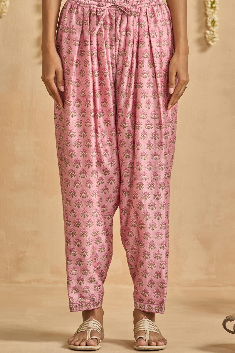 Pink Hand Block Printed Chanderi Salwar