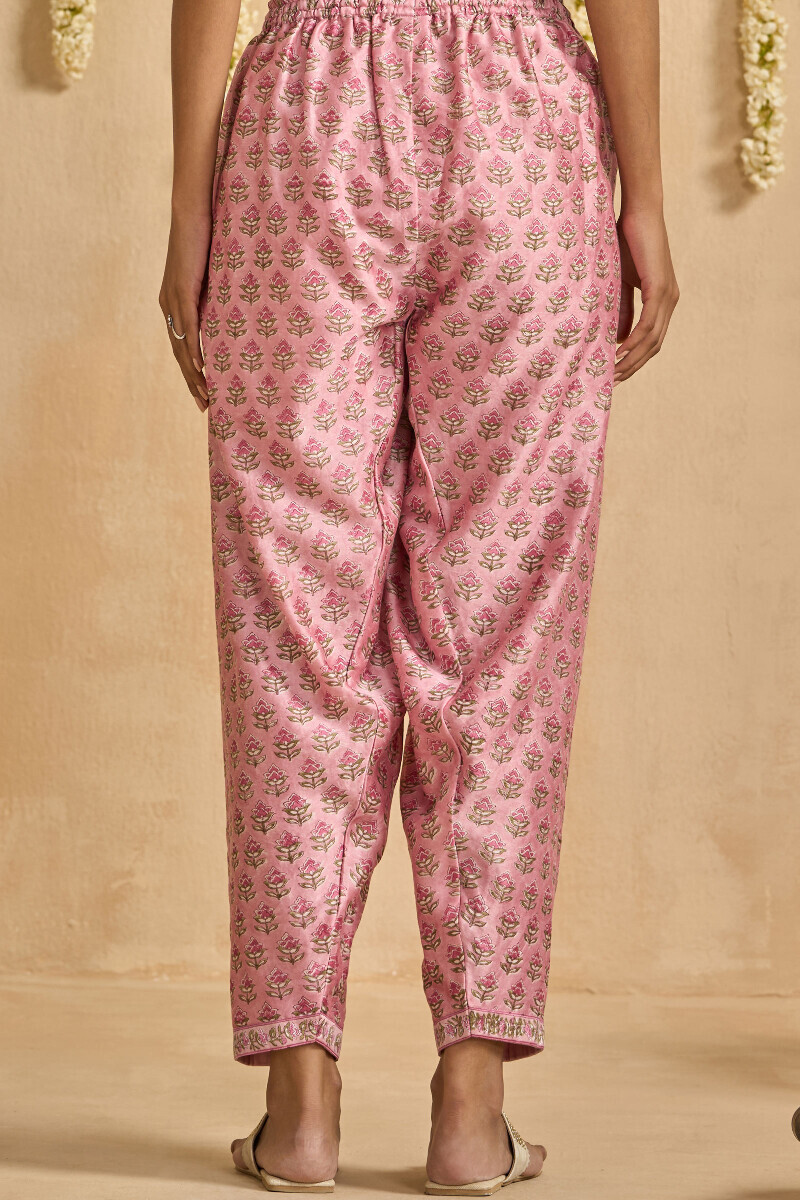 Pink Hand Block Printed Chanderi Salwar
