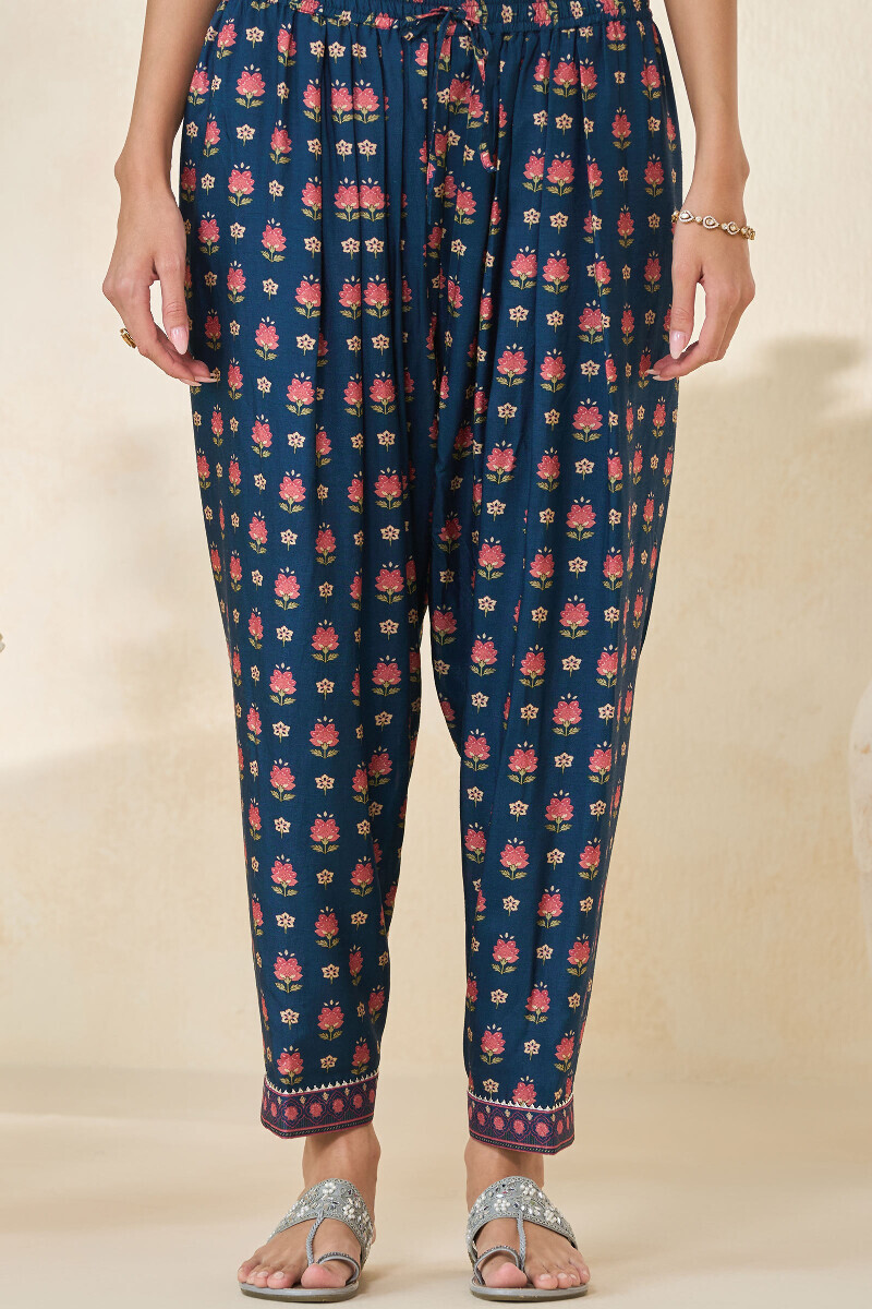 Blue Printed Dola Silk Salwar