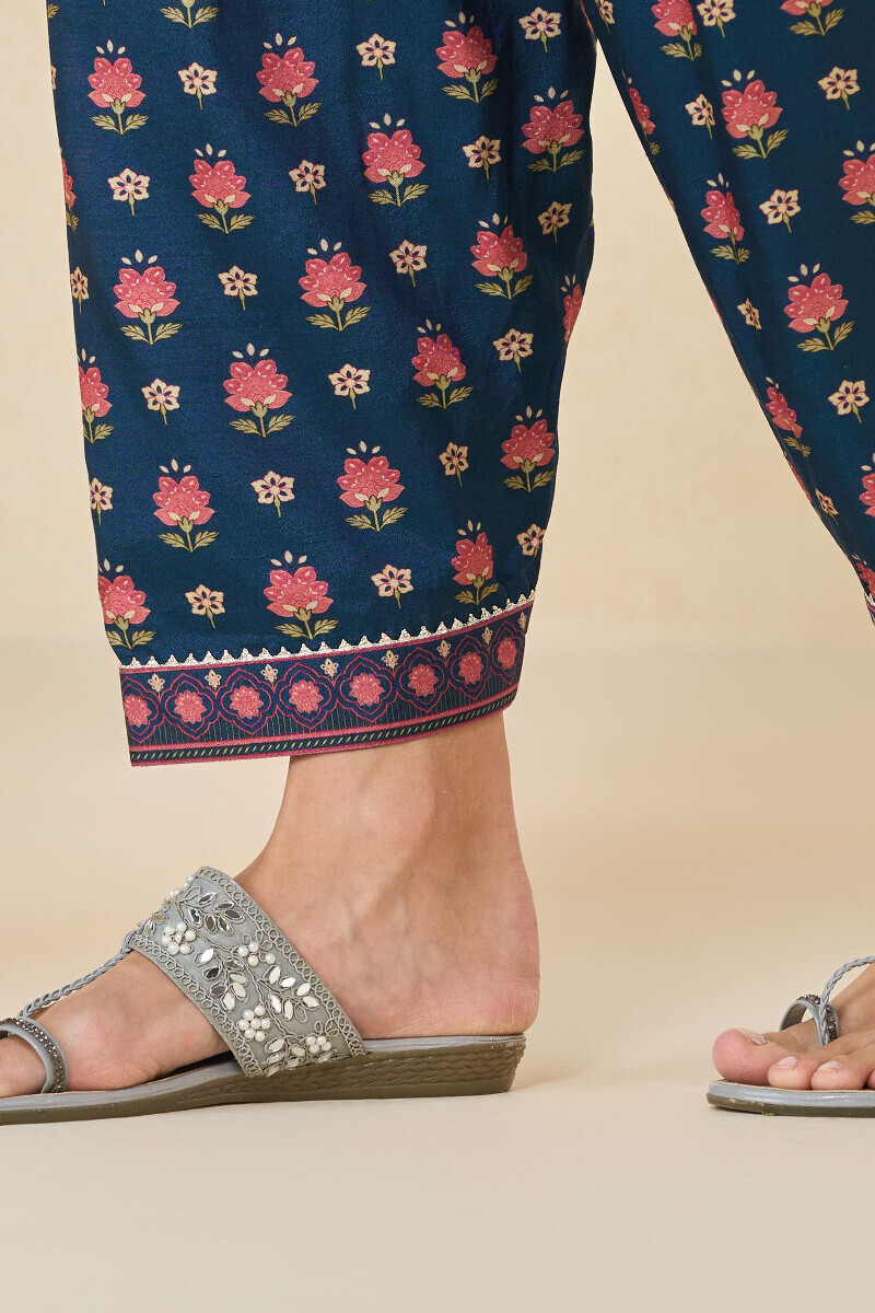 Blue Printed Dola Silk Salwar