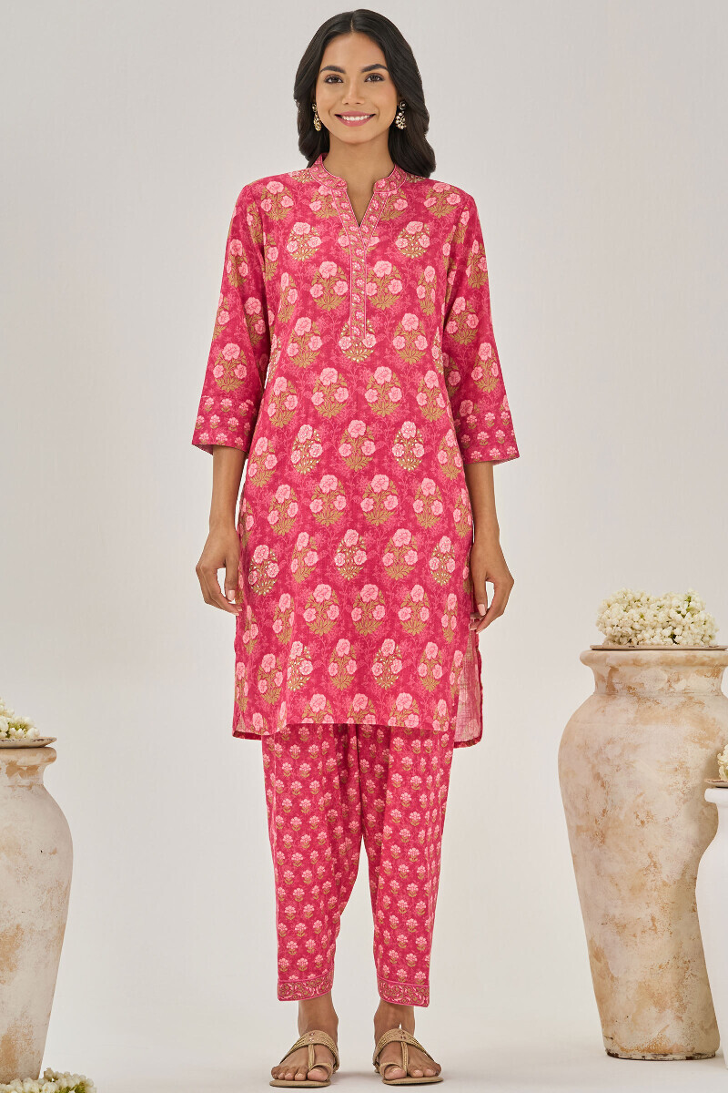 Pink Printed Cotton Slub Salwar