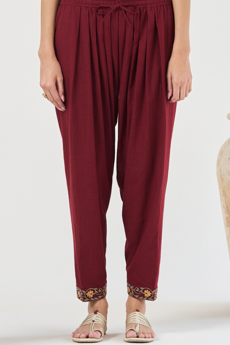 Maroon Handcrafted Gauze Slub Salwar