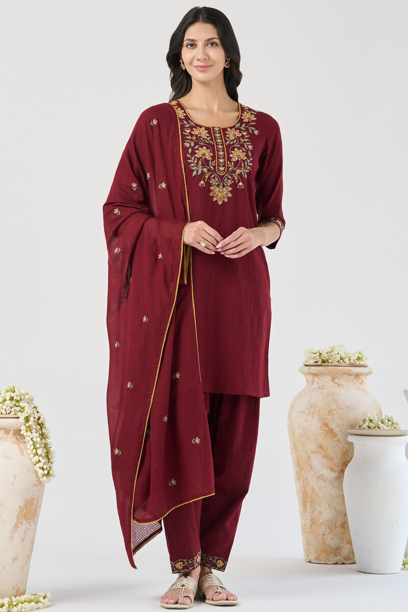 Maroon Handcrafted Gauze Slub Salwar