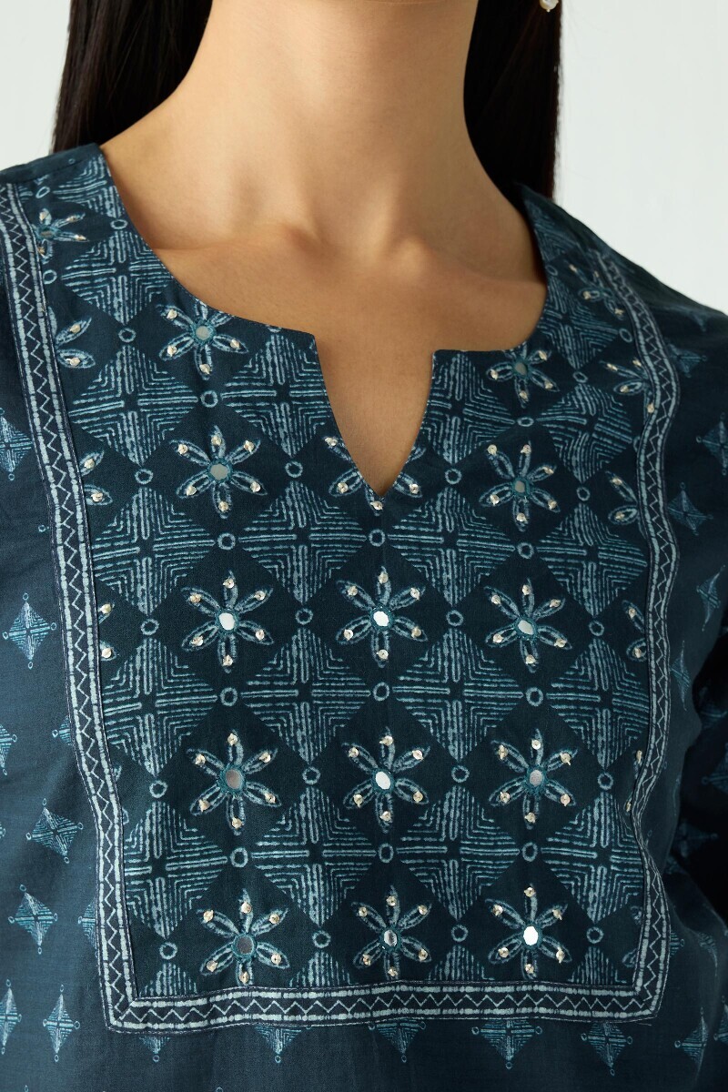 Blue Printed Cotton Top