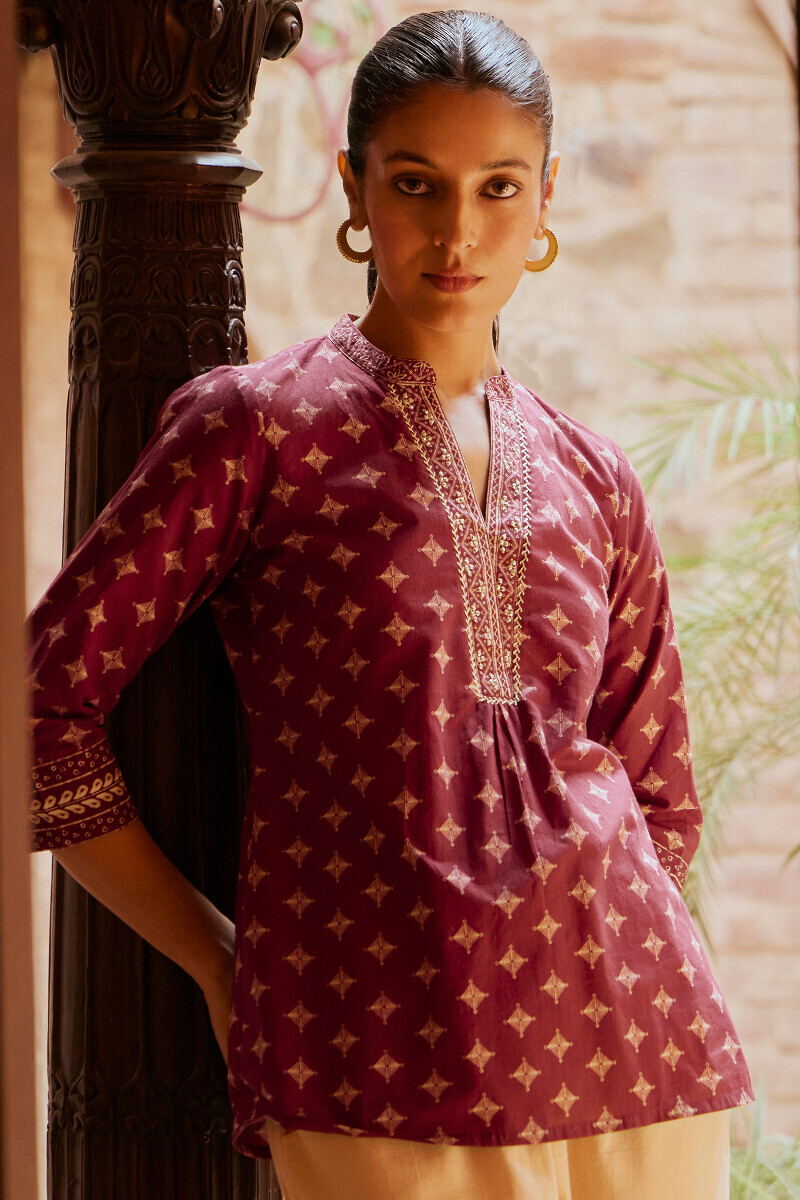 Maroon Printed Cotton Top