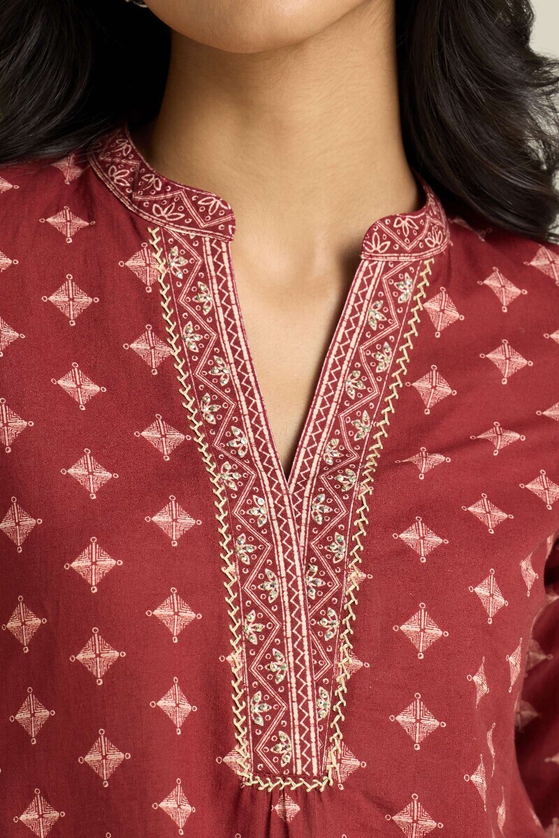 Maroon Printed Cotton Top