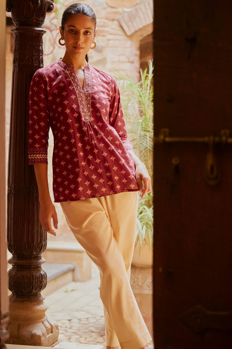 Maroon Printed Cotton Top