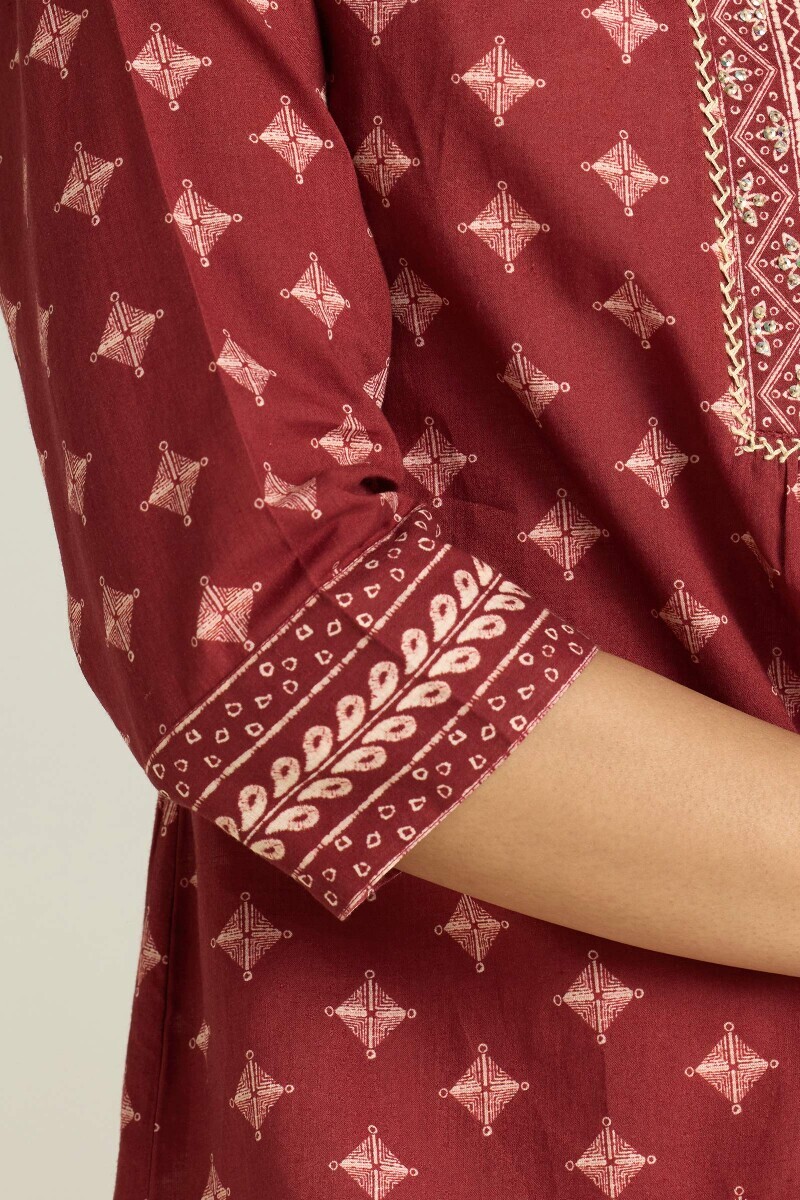 Maroon Printed Cotton Top