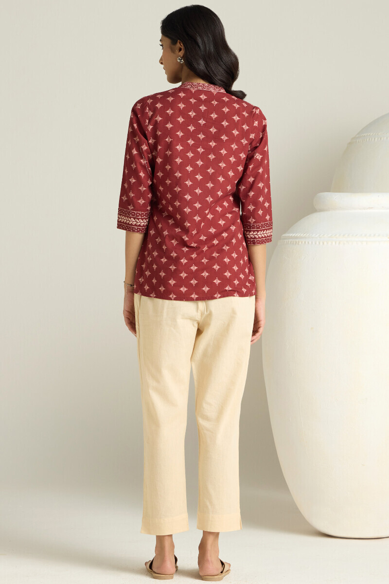 Maroon Printed Cotton Top
