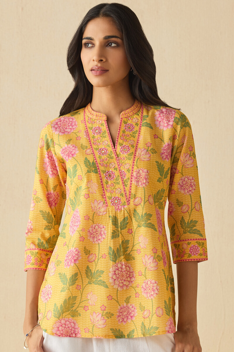 Yellow Printed Cotton Top