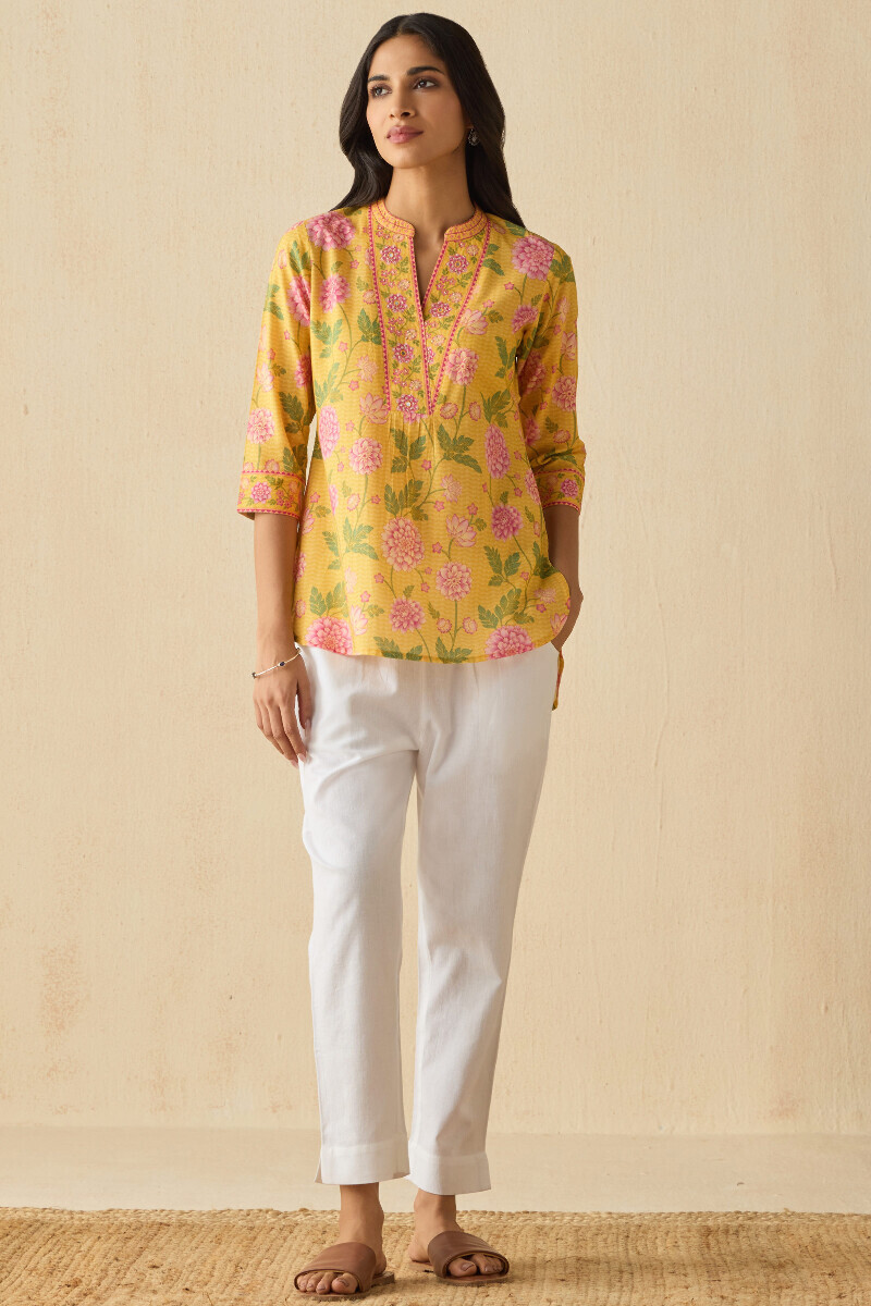 Yellow Printed Cotton Top