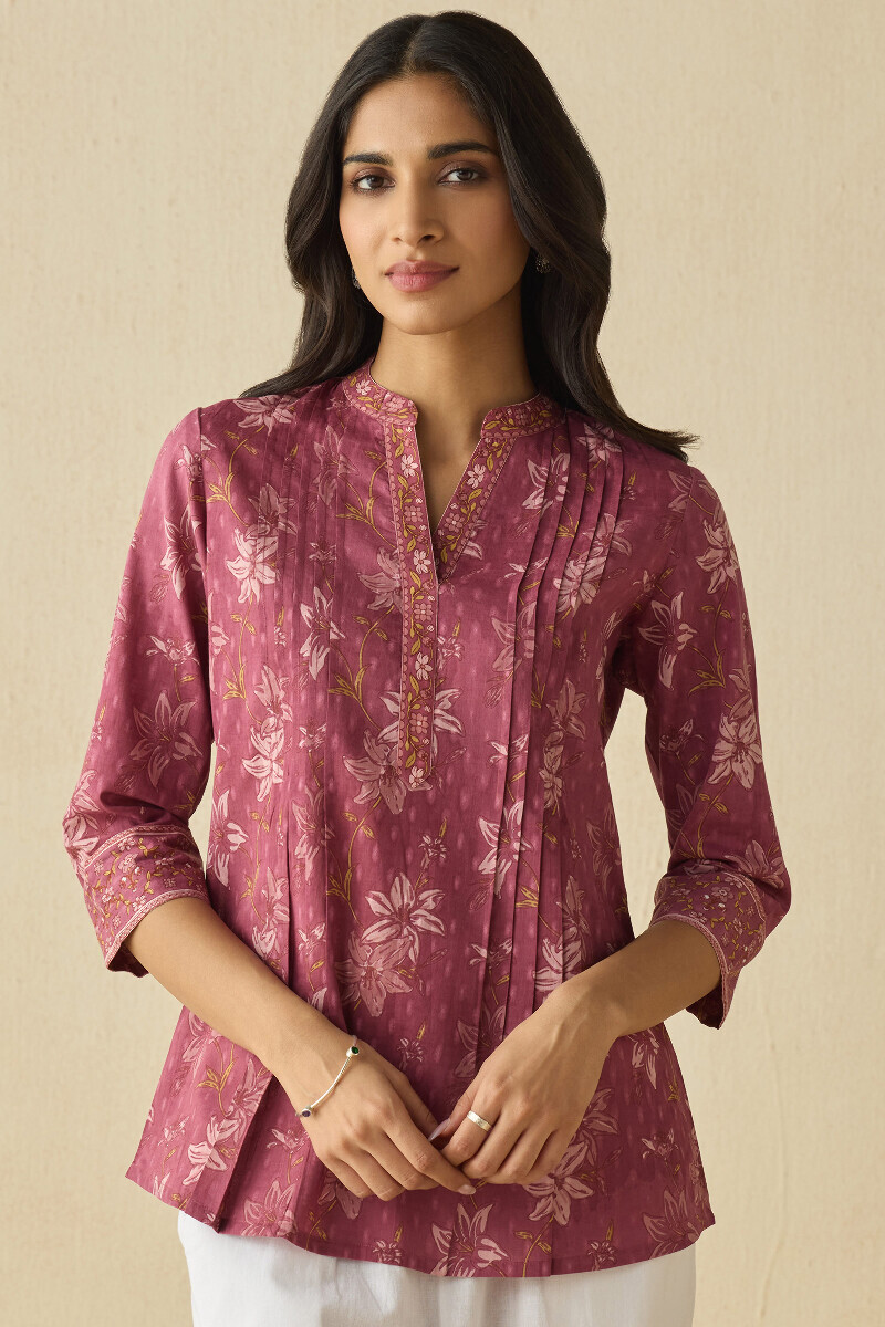 Mauve Hand Printed Cotton Dobby Top