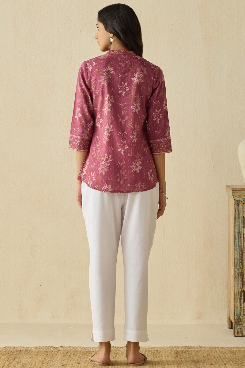 Mauve Hand Printed Cotton Dobby Top