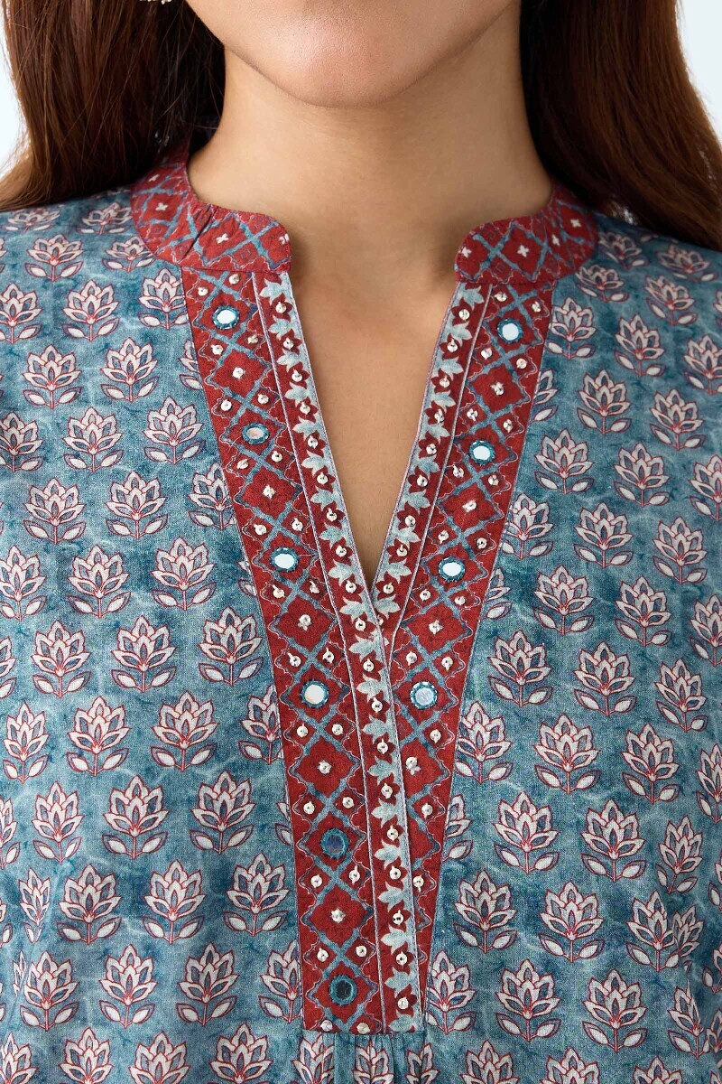 Blue Printed Cotton Top