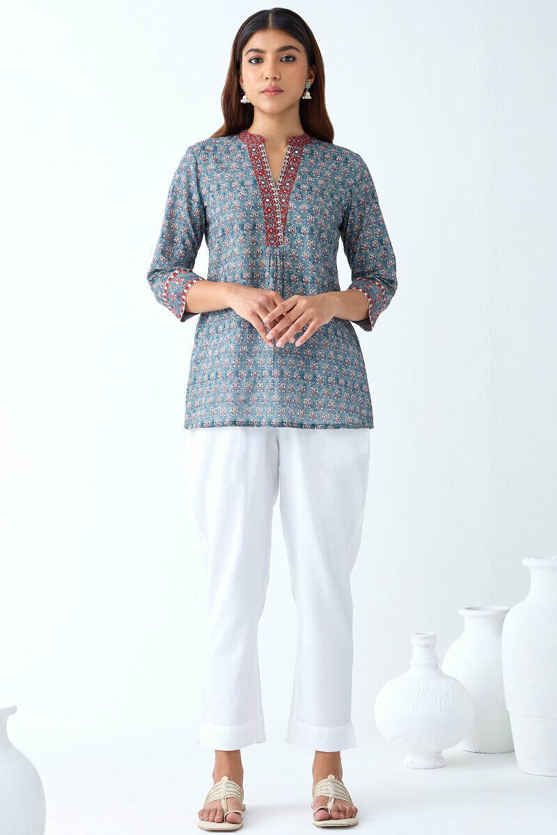 Blue Printed Cotton Top