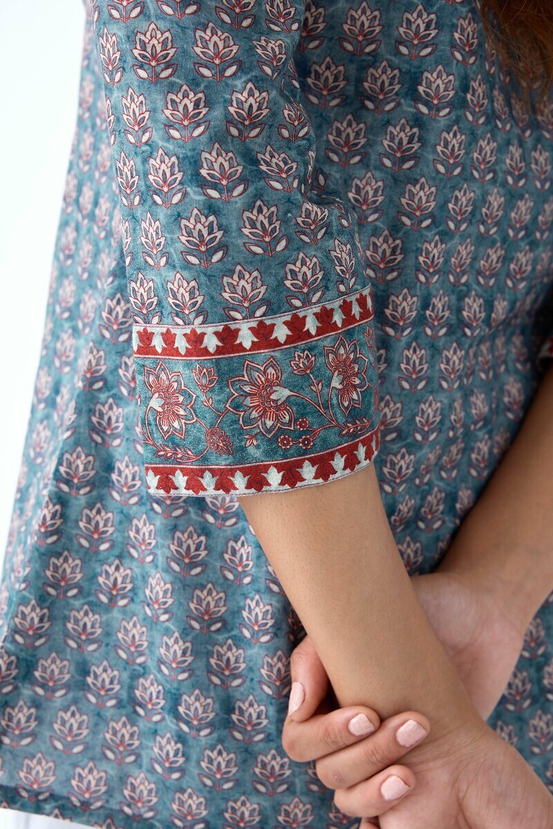 Blue Printed Cotton Top