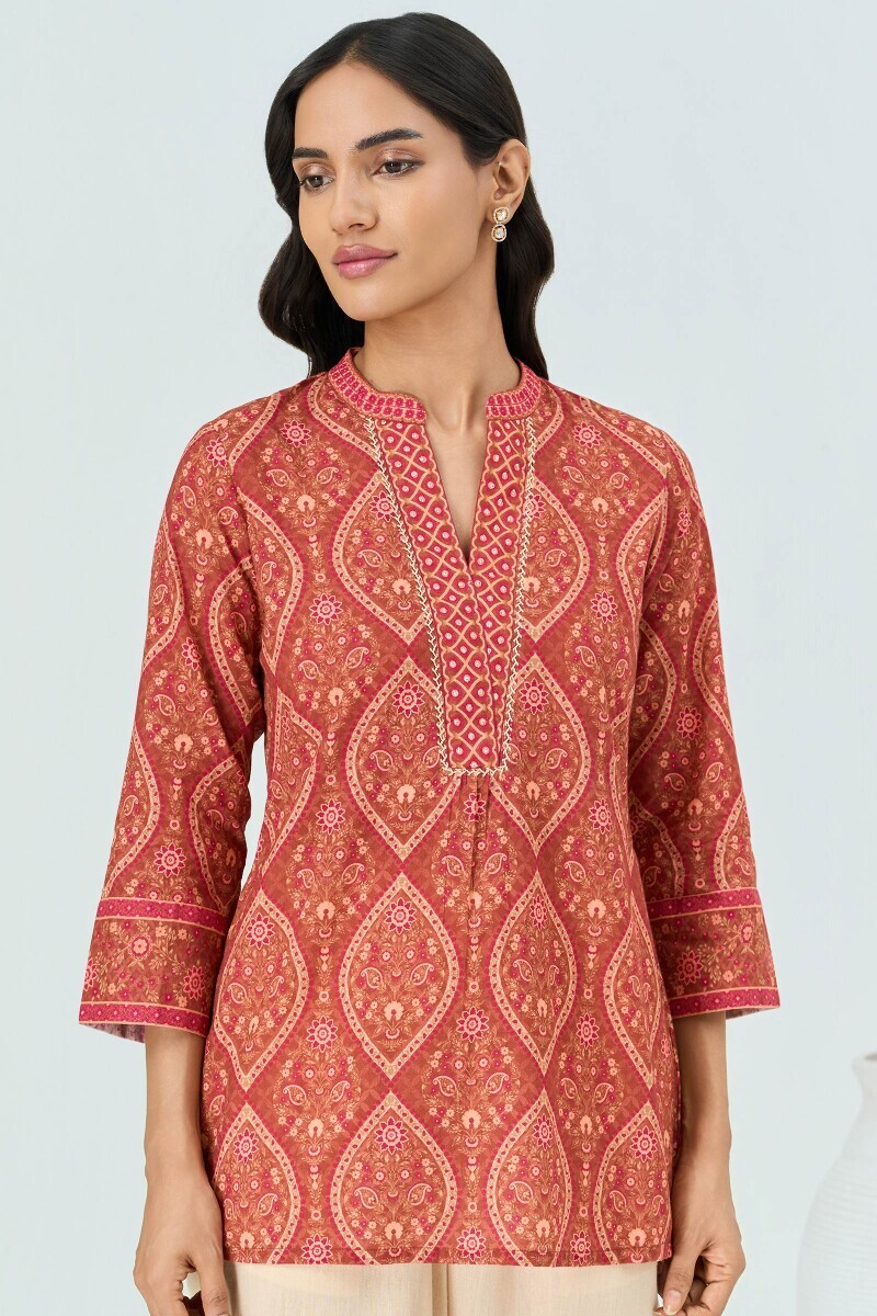 Brown Printed Cotton Top