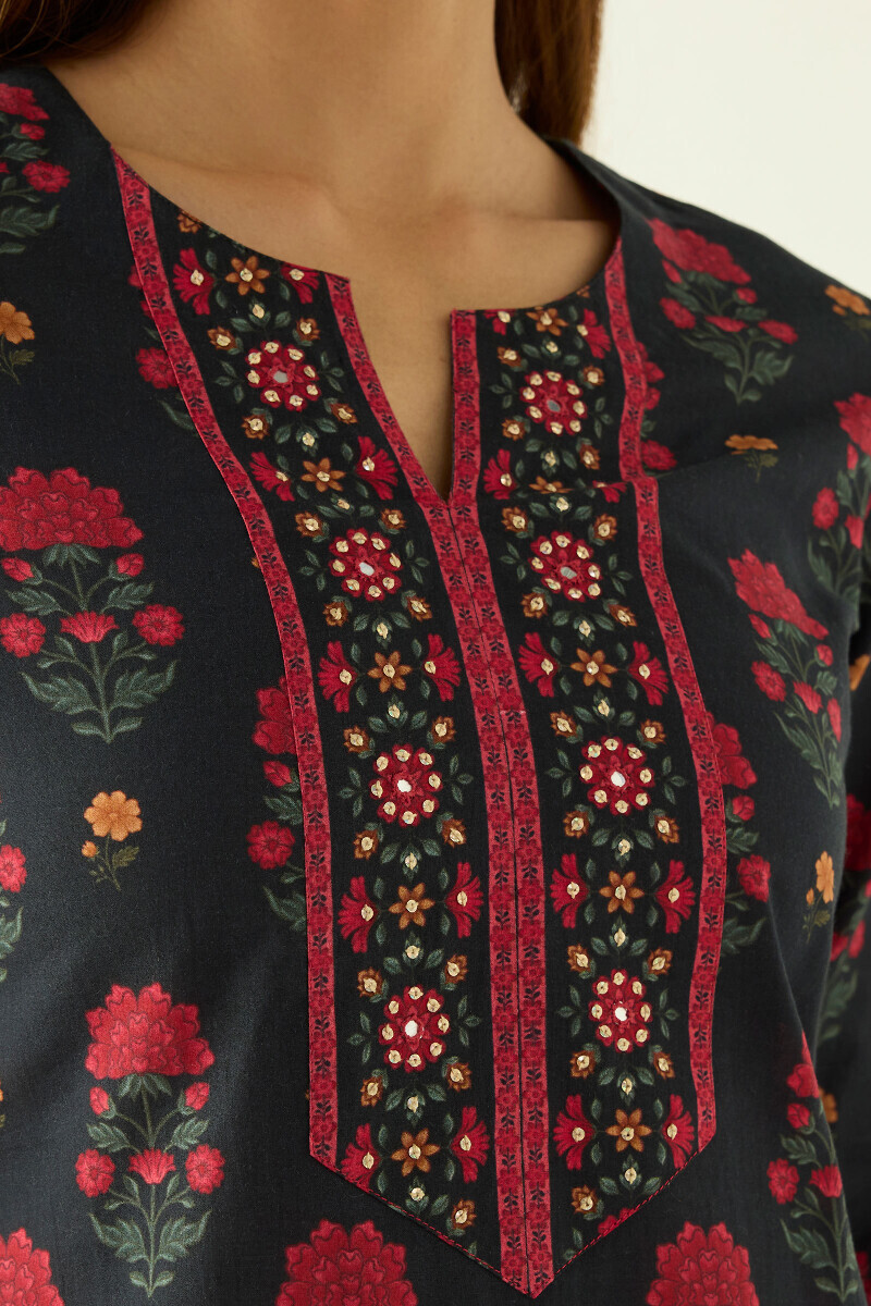 Black Printed Cotton Top