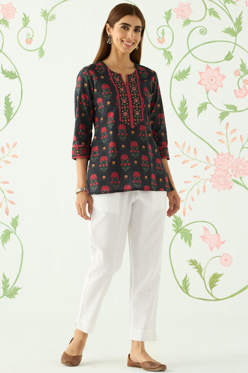 Black Printed Cotton Top