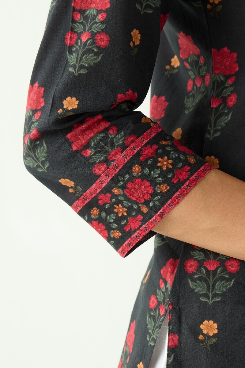 Black Printed Cotton Top