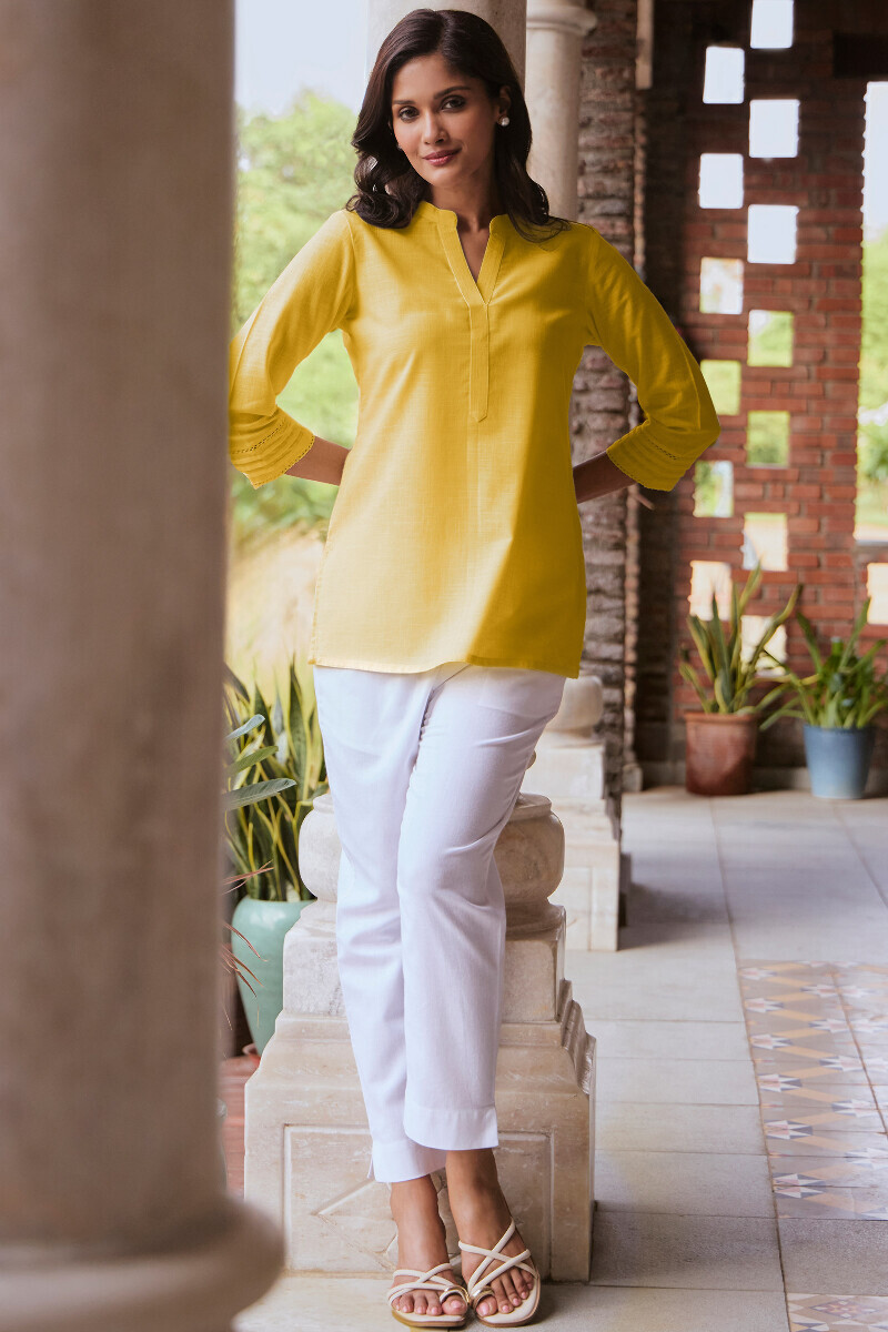 Yellow Handcrafted Gauze Slub Top