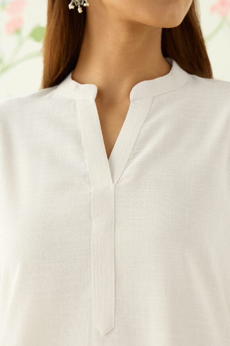 White Handcrafted Cotton Flax Top