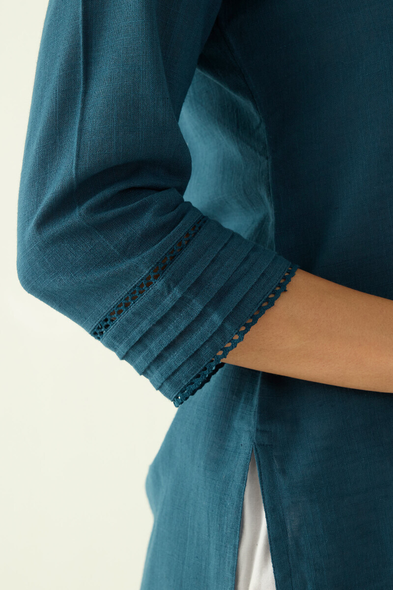 Navy Blue Handcrafted Gauze Slub Top