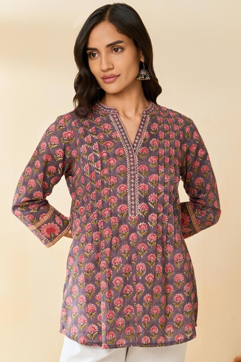 Mauve Hand Block Printed Cotton Top