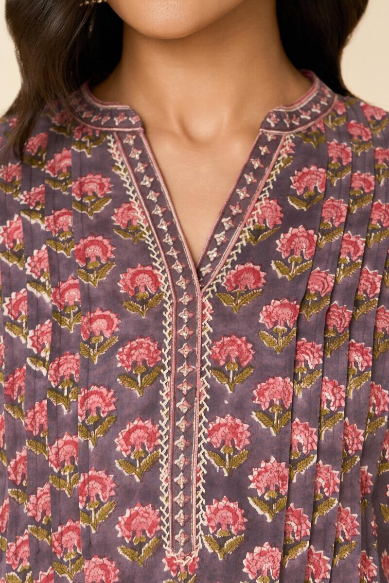 Mauve Hand Block Printed Cotton Top