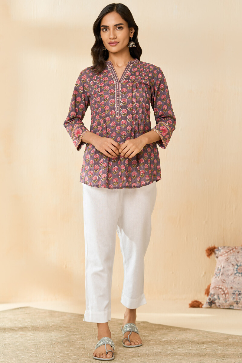 Mauve Hand Block Printed Cotton Top