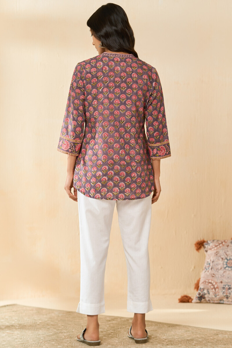 Mauve Hand Block Printed Cotton Top