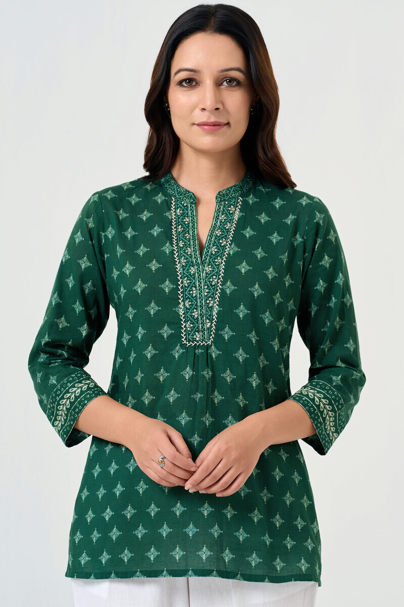 Green Printed Cotton Top