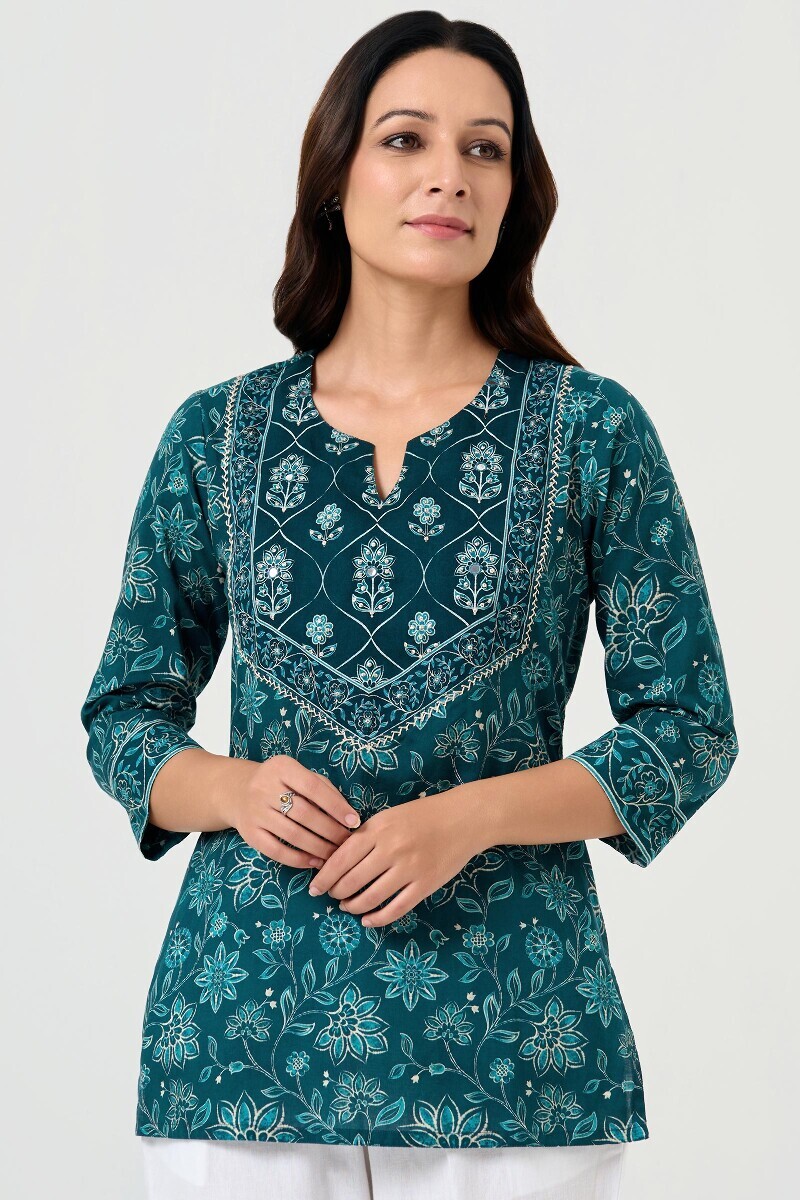 Blue Printed Cotton Top