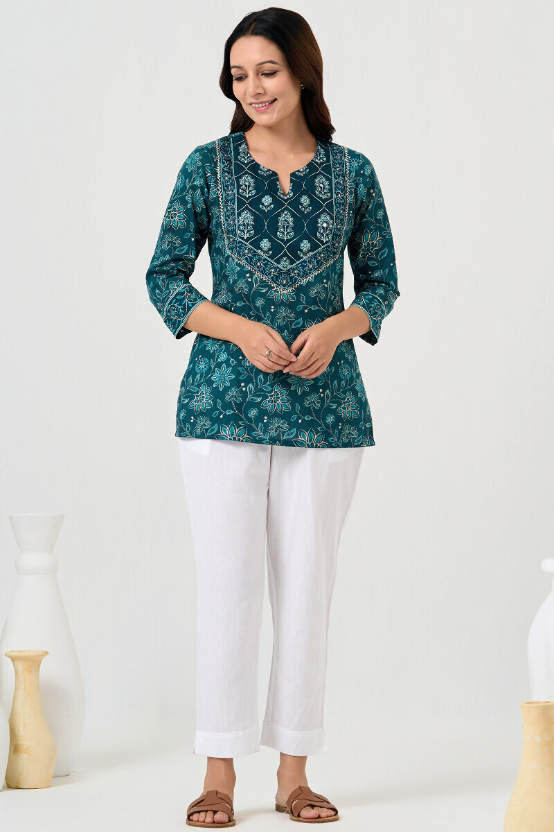 Blue Printed Cotton Top
