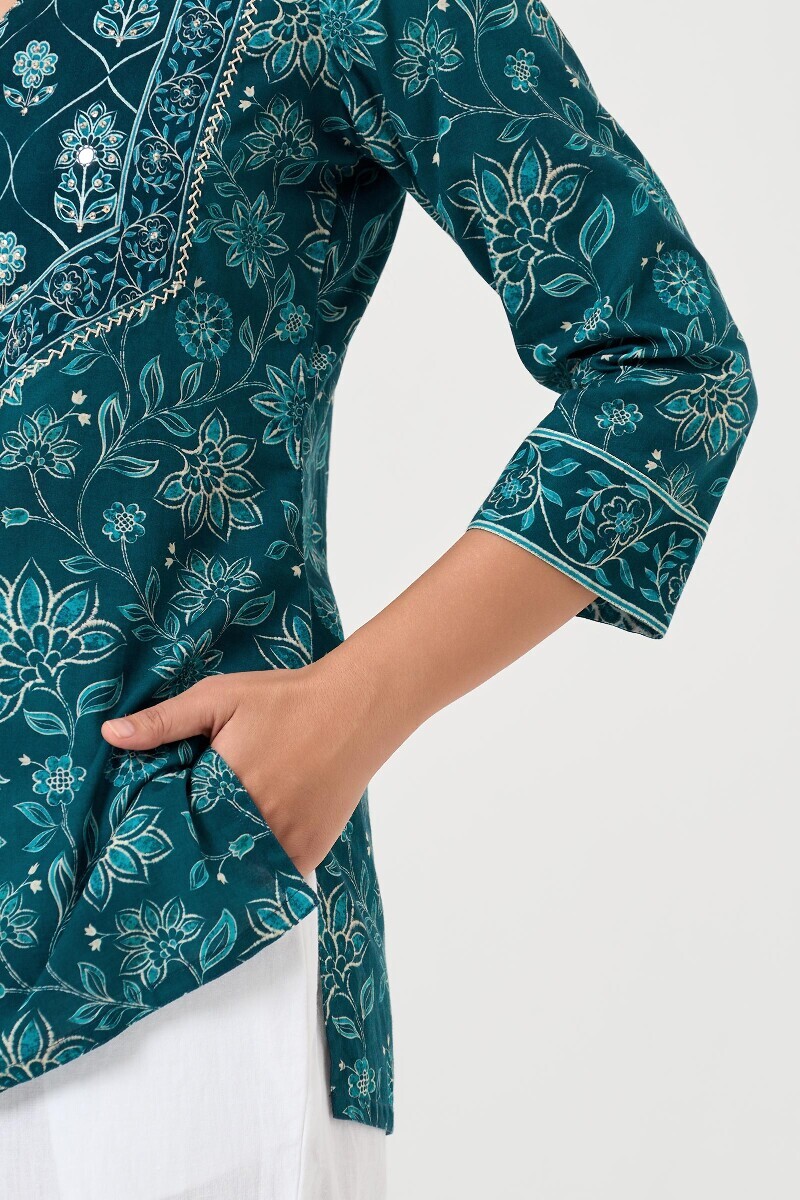 Blue Printed Cotton Top