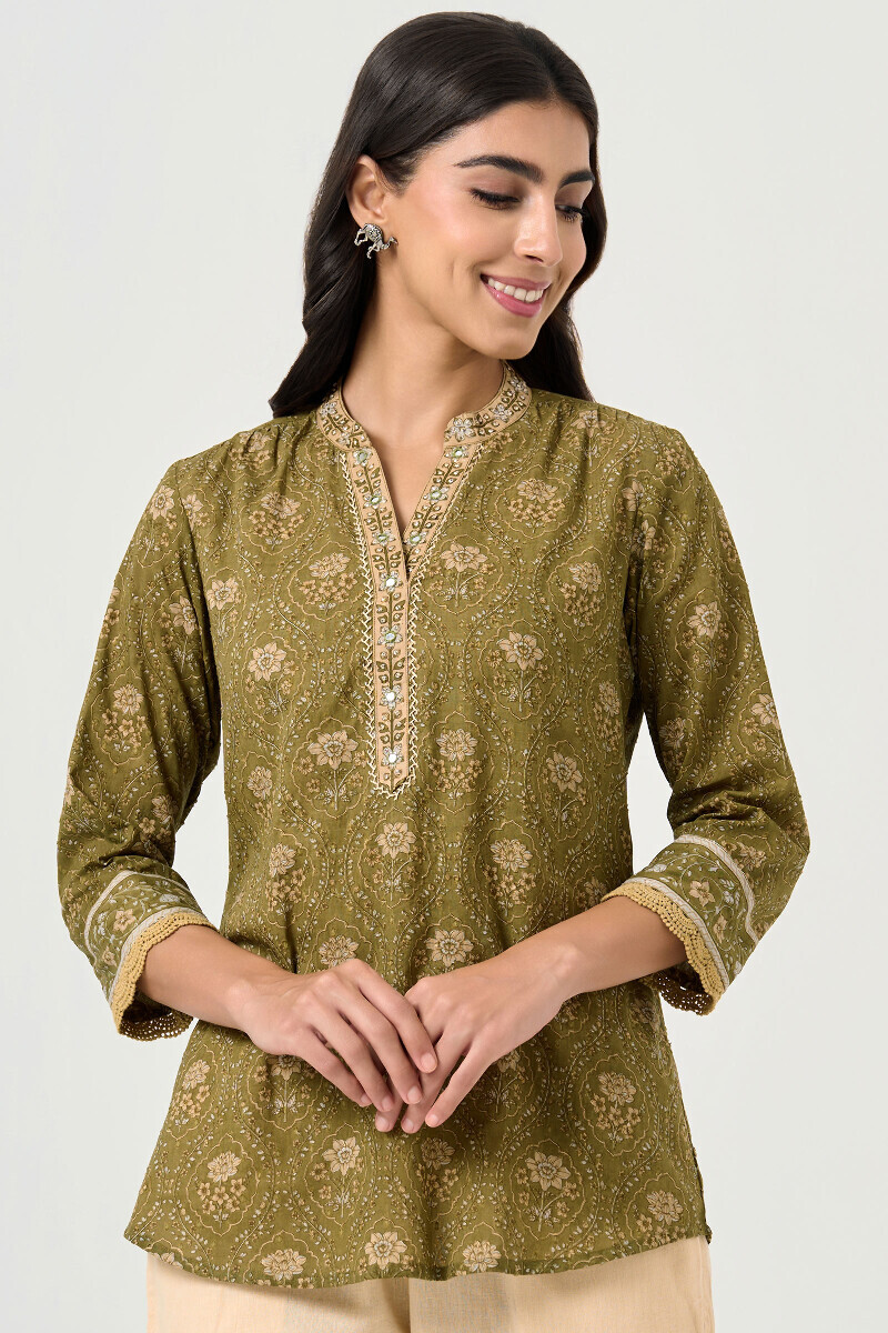 Green Hand Block Printed Cotton Top