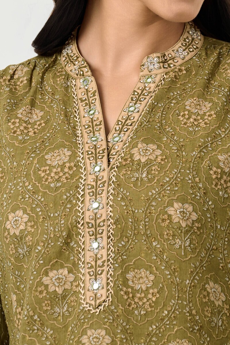 Green Hand Block Printed Cotton Top