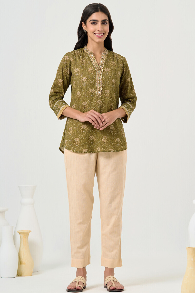 Green Hand Block Printed Cotton Top