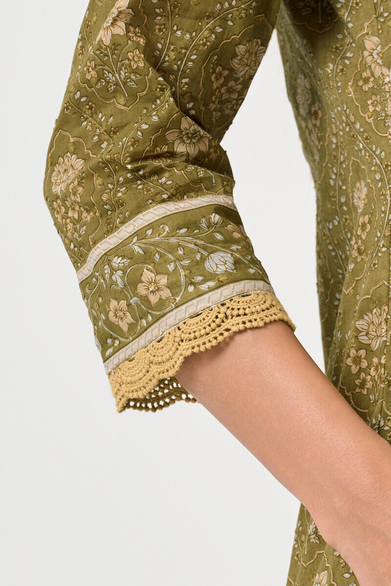 Green Hand Block Printed Cotton Top