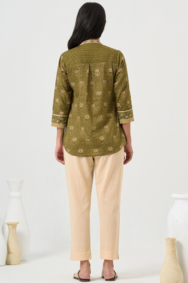 Green Hand Block Printed Cotton Top