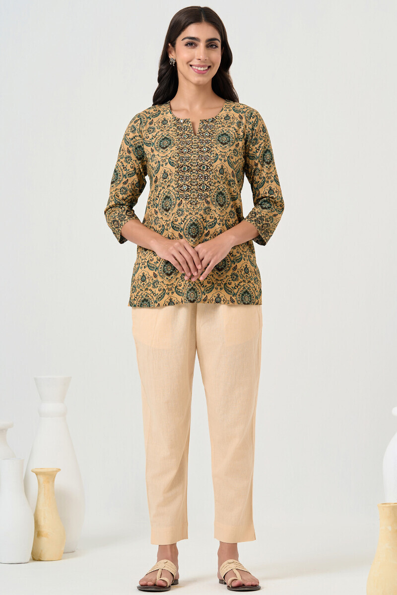 Beige Printed Cotton Top