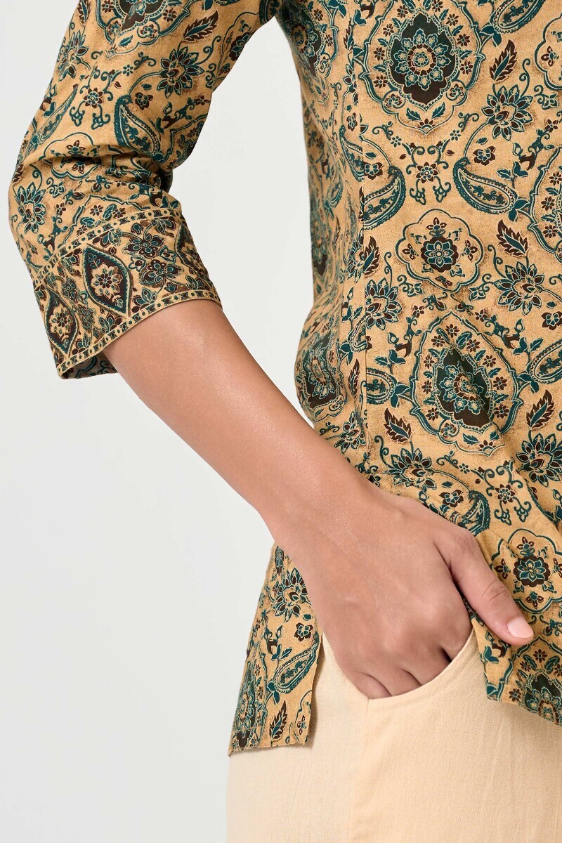 Beige Printed Cotton Top