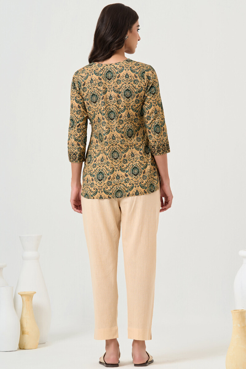 Beige Printed Cotton Top