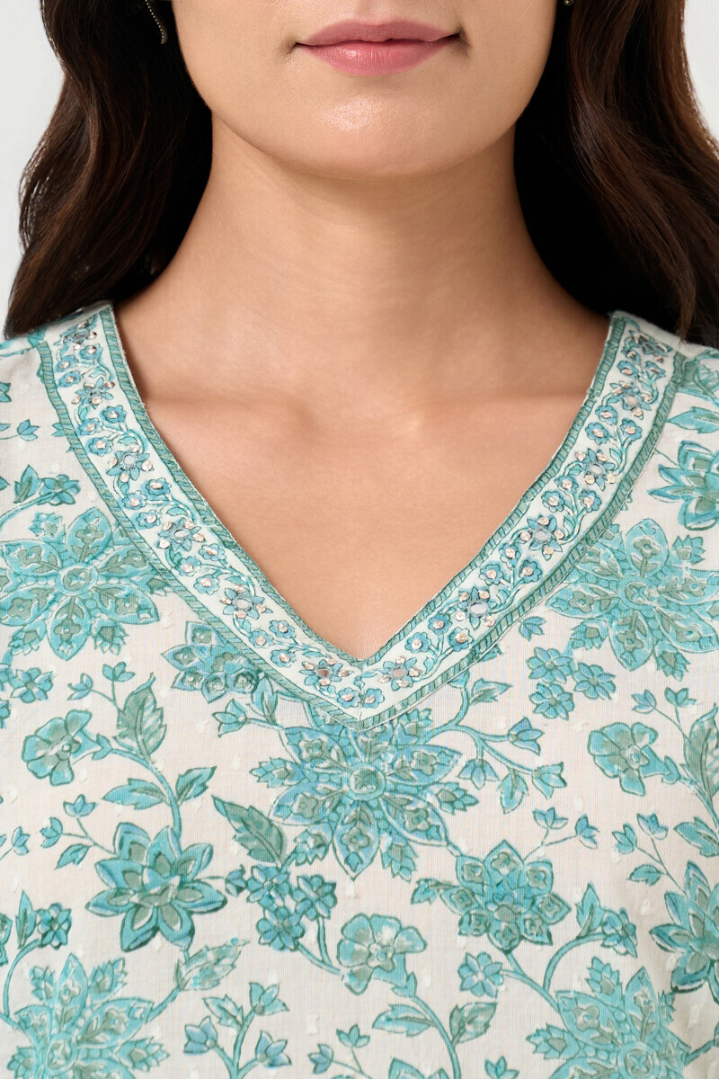 White Hand Block Printed Ram Buta Top