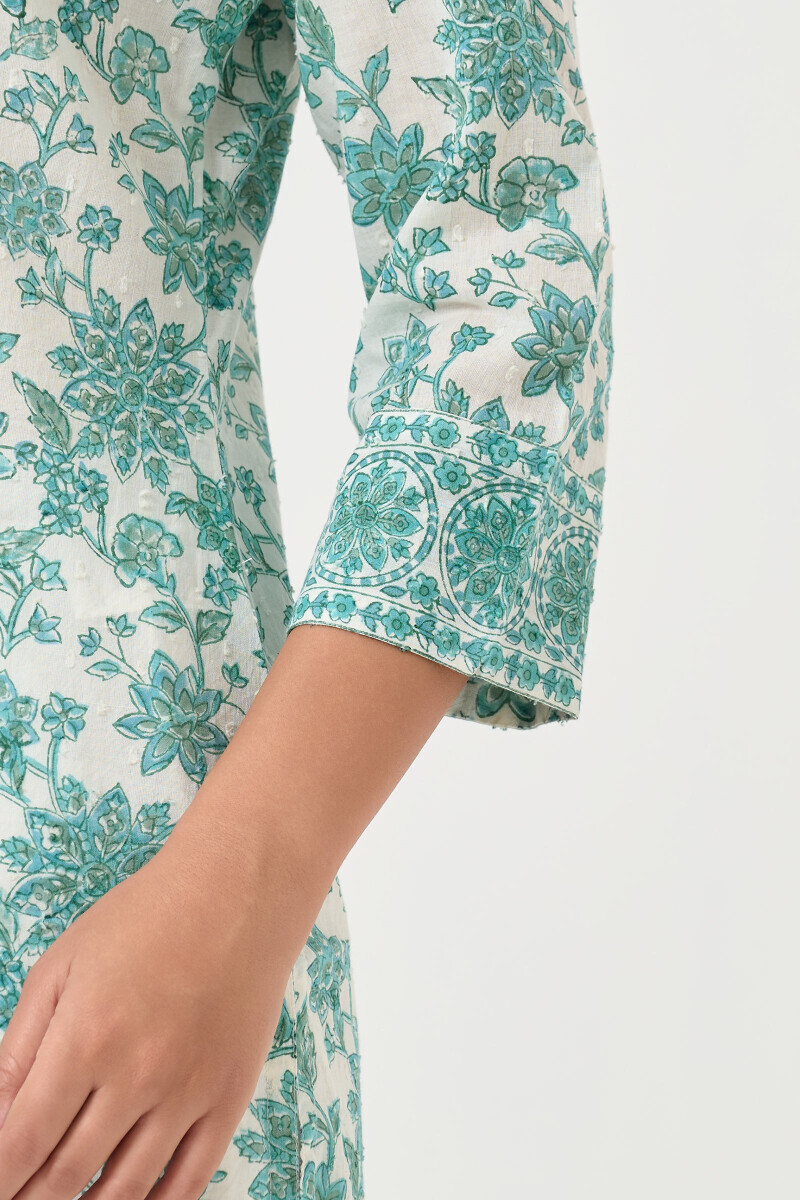 White Hand Block Printed Ram Buta Top