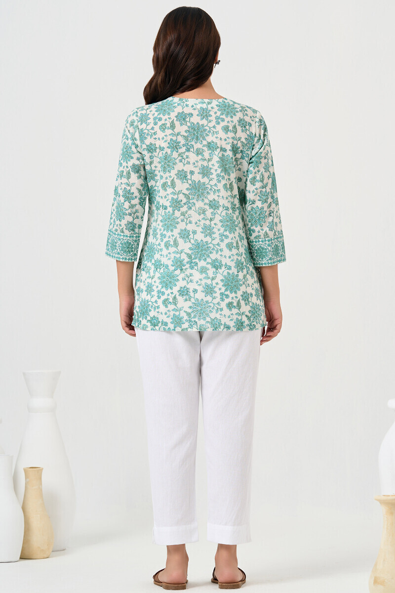 White Hand Block Printed Ram Buta Top