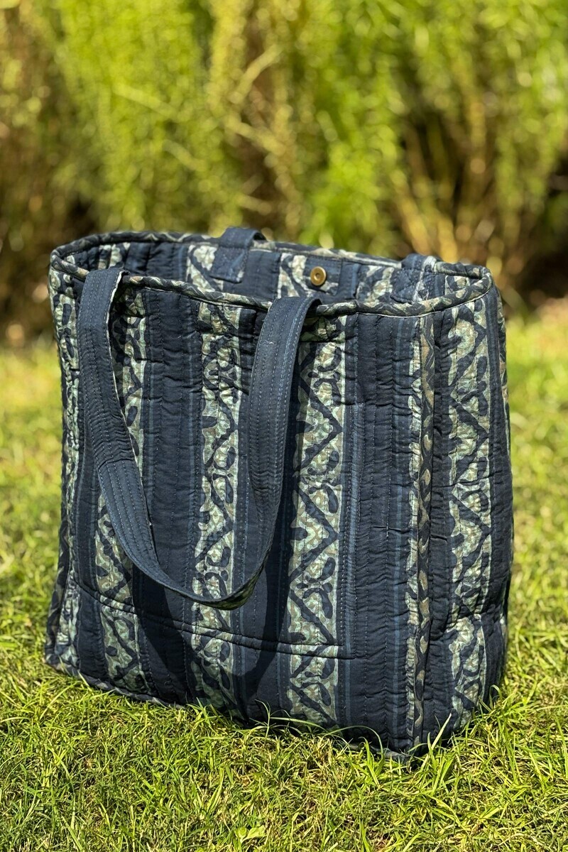 Blue Hand Block Printed Cotton Tote Bag