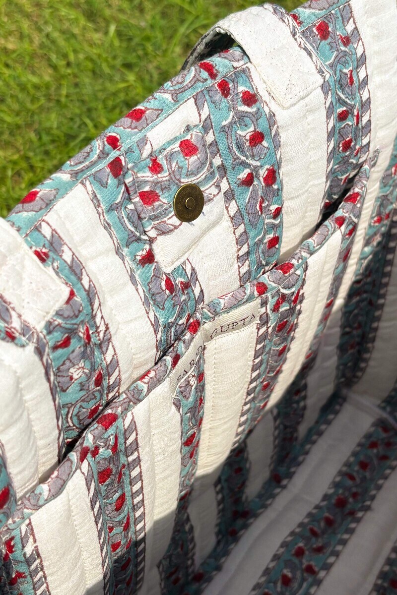White Hand Block Printed Cotton Slub Tote Bag