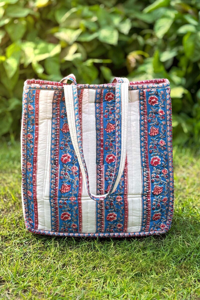 Cream Hand Block Printed Cotton Tote Bag